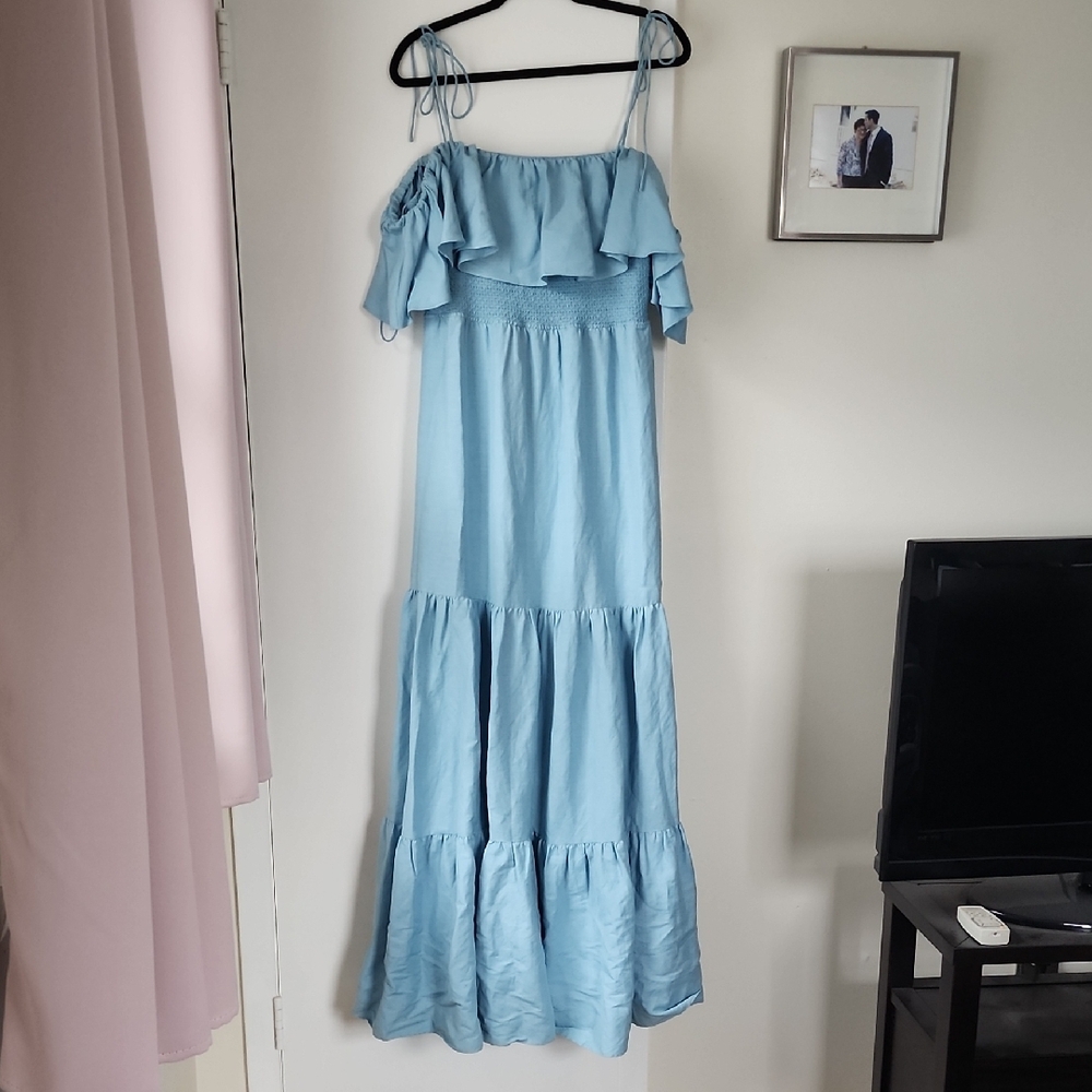 Alice + Olivia Blue Ruffled Tiered Maxi Sundress